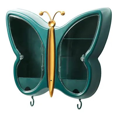 (Green) Waterproof Butterfly Shape Punch-Free Cosmetic Storage Box for Bathroom Kitchen Storage 