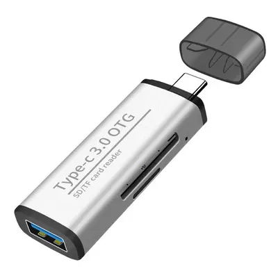 (Silver) Type-C Card Reader TF SD Memory Card Reader High Speed USB3.0 OTG