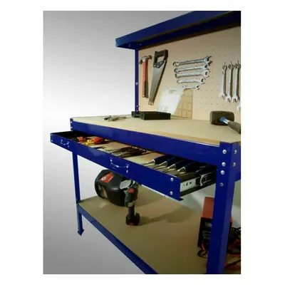 (Blue) Workbench Workstation Heavy Duty Metal Garage Workshop Pegboard Drawer Shelve