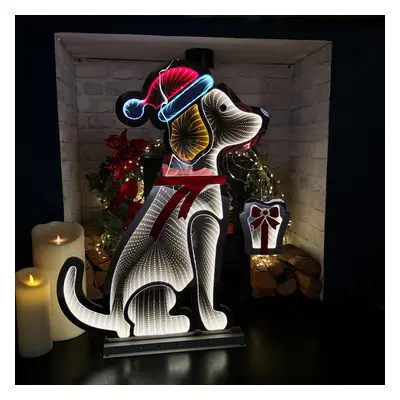 78cm Infinity Light up Standing Dog Christmas Decoration with Warm White & Red LEDs on Metal Bas