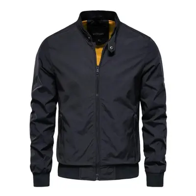 (black, Asia 55-65kg) Aiopeson New Autumn Solid Color Baseball Jacket Men Casual Stand Collar Fa