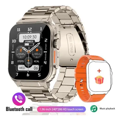 (rose,gold, Silicone strap+steel stra) Bluetooth Call Smart Watch Men 1.96inch 600mah Large Batt