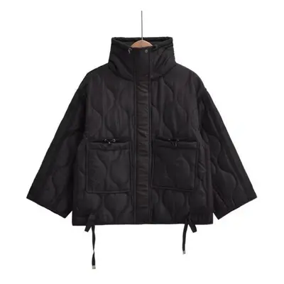 (black, XS) Women&apos;s Fashion Autumn Winter Quilted Padded Jacket Women Vintage Stand Neck Po