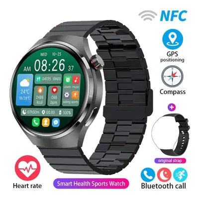 (black, bamboo steel) For Android Watch Pro Nfc Smart Watch Men Gps Tracker Amoled 360*360 Hd Sc