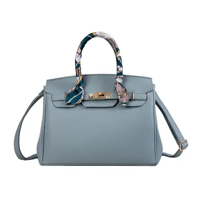 (light blue, 30cm*15cm*24cm) Lock Handbag Fashion Lychee Pattern Single Shoulder Diagonal Platin