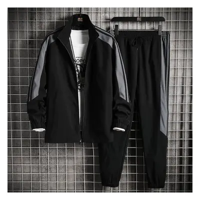 (black, L) Spring And Autumn Fashion Men&apos;s Leisure Sports Set Trendy Breathable Work Wear J