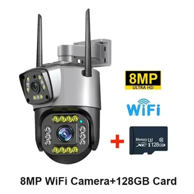 (8MP WiFi 128G Card) New 8mp 4k Dual Screen Camara 4g/wifi Ip Camera Monitor Smart Home Outdoor 