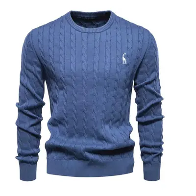 (blue, 85-95 kg) Aiopeson Mens Giraffe Embroidery Cotton Sweaters Round Neck Classic Twist Patte