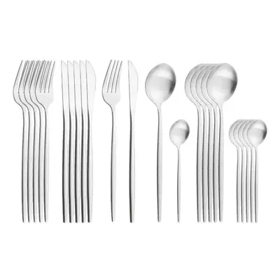 (silver) 24pcs Gold Matte Cutlery Set Stainless Steel Dinnerware Set Silver Knife Fork Spoon Sil