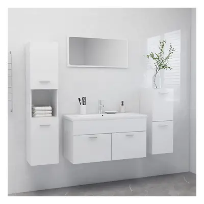 vidaXL Bathroom Furniture Set High Gloss White Engineered Wood Indoor Mirror