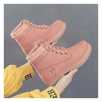 (pink, 41) Autumn Winter Shoes Women Ankle Boots Flat Brand Ladies Fashion Boots Thick Sole Blac