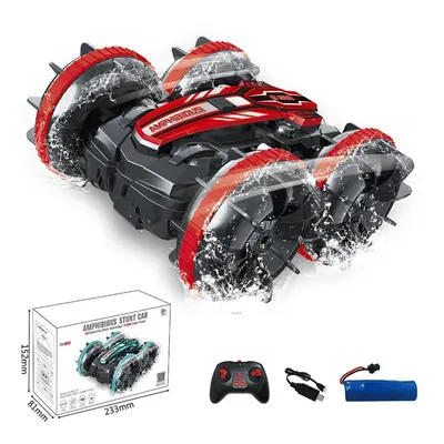 (red) Remote Control Car 2.4g Amphibious Stunt Remote Control Car Double-sided Tumbling Driving 