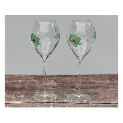 Pair of Perrier-Jouet Fernando Laposse Green Hummingbird Champagne Glasses