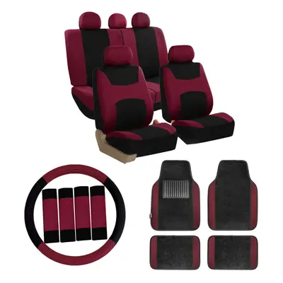 FH Group Car Seat Covers Combo Full Set with Carpet Floor mats Steerin