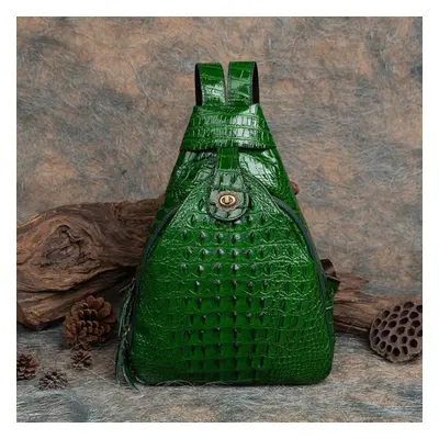 (green) Johnature Genuine Leather Retro Multipurpose Shoulder Bag Women Backpack Embossing Croco