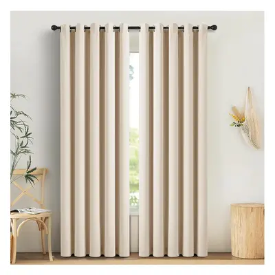 (W 90" x 90" (2 Panels), Cream) Blackout Eyelet Curtains for Living Room 90x90 Inch Drop Black O