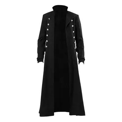 (black, M) Medieval Steampunk Retro Gothic Coat Windbreaker Jacket Victorian Uniform Long Sectio