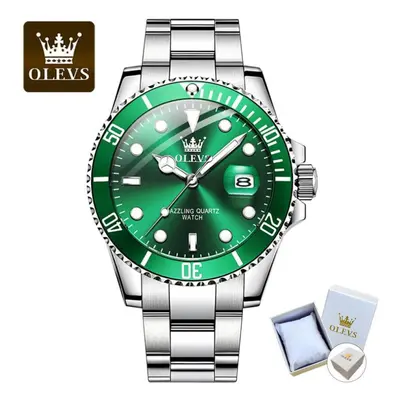 (Green Silver) Olevs Luxury Water Ghost Quartz Watch