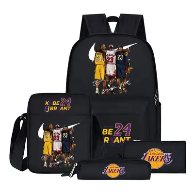 (3, pcs) NBA Lakers Logo School Bag Pcs School Bag Lunch Bag Pencil Case Set Children's Gift