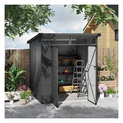 Outsunny x 6ft Plastic Garden Shed with Windows and Air Vents, Dark Grey