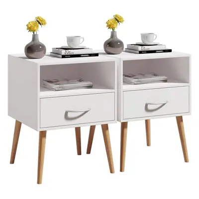 (White) Wood Bedside Table Set of Cabinet Storage Nightstands Drawer with Metal Handle, x x cm