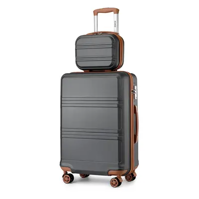 (Grey and Brown, 12+20 inch) 1, or Pieces ABS Sculpted Horizontal Design Suitcase With TSA Lock