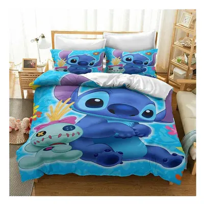 (Blue, EU-King(3pcs):240x220cm) Lilo & Stitch Bedding Set Kids 3D Stitch Duvet Cover Pillowcase 