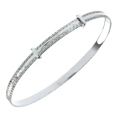 Expandable Diamond Cut Bangle Solid Silver Ladies British Made Hallmark Box