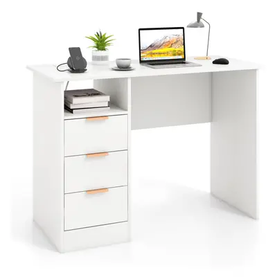 Home Office Desk with Power Outlet Writing Desk w/3 Storage Drawers