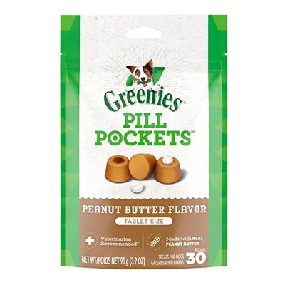 PILL POCKETS for Dogs Tablet Size Natural Soft Dog Treats with Real Peanut Butter, 3.2 oz. Pack 