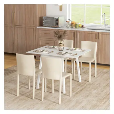 Extendable Kitchen Table for 2-4, Folding Drop Leaf Dining Table, White