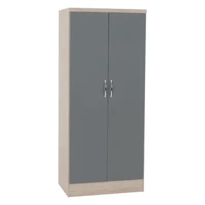 Nevada Door All Hanging Wardrobe in Grey Gloss and Light Oak Effect Veneer