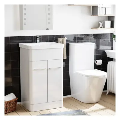 Nes Home 500mm Basin Vanity Cabinet and Rimless Toilet with Seat White