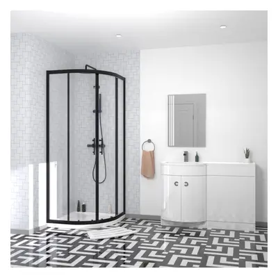 Nes Home Black Quadrant 800mm Shower Enclosure & LH Vanity Combination Unit