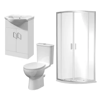 900mm Quadrant Shower Enclosure Suite with Shower Enclosure, Shower Tray, Waste, Vanity Basin Un