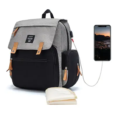 (Grey) Multifunctional Outdoor Travel Backpack With USB Port Large Capacity Waterproof Shoulder 