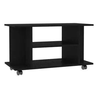 vidaXL TV Cabinet with Castors Open Shelf Black Engineered Wood Cabinet