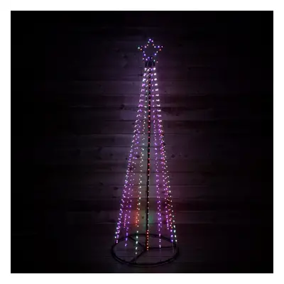 7ft (2.1m) Premier Christmas Outdoor Black Pin Wire LED Pyramid Maypole Tree in Rainbow