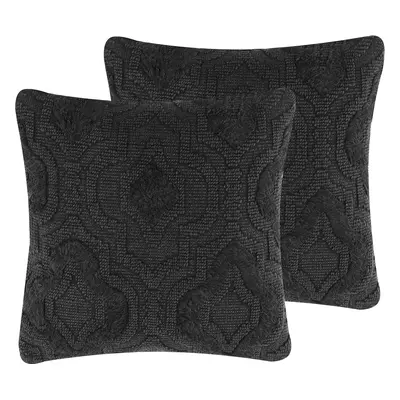 Set of Cotton Embossed Cushions x cm Grey PAIKA