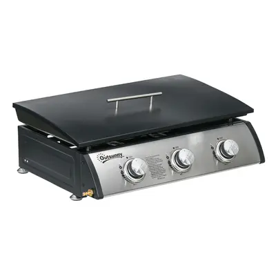 Outsunny Portable Gas Plancha BBQ Grill with Burners, Non-Stick Griddle, Lid