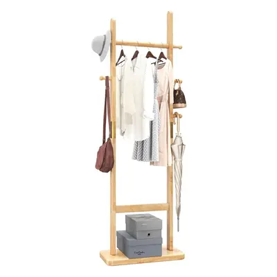 (Natural Wood, Rectangular) Free Standing Coat Rack 180cm Stand with Rectangle Base with Hooks