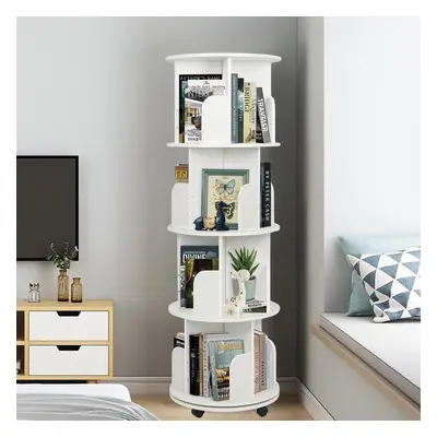 (4-Tier Bookshelf with Castors) 4-Tier Rotating Bookshelf, Rotating Bookcase with Castors Corner