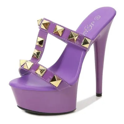 (purple, 42) Model Rivet Zipper Sandals Transparent High Heel Platform Women&apos;s Shoes