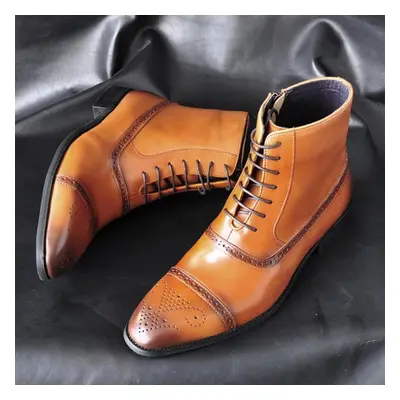 (yellow, 42) Men&apos;s Boots Winter Warm Men Boots Lace Up Versatile Male Leather Shoes Busines