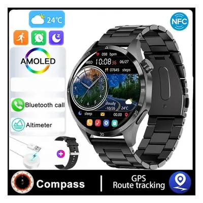 (black, Silicone band + steel) Gt4 Smart Watch Men Watch Pro Amoled Hd Screen Bluetooth Call Nfc