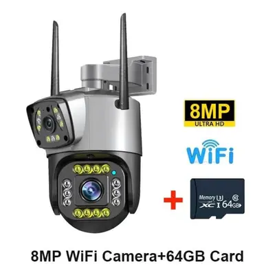 (8MP WiFi 64G Card) New 8mp 4k Dual Screen Camara 4g/wifi Ip Camera Monitor Smart Home Outdoor W