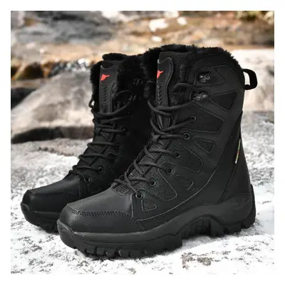 (black, 46) Tuinanle Chunky Heel Non-slip High Quality Men Boots Winter Warm Plush Snow Bootsthi