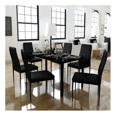 1.4M Black Glass Dining Table with set of Chairs, Kictheh Table and Chairs