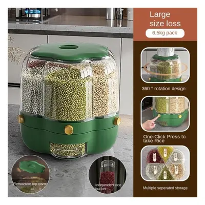 (green) Compartment Rotary Grain Dispenser Food Grain Storage Container Kitchen Organization And