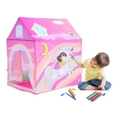 (pink) Children 3D Building Tent Graffiti Diy Assembled Tent Model Toy Intellectual Development 